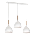 Candeeiro suspenso NOAK WOOD 3xE27/15W/230V branco/faia
