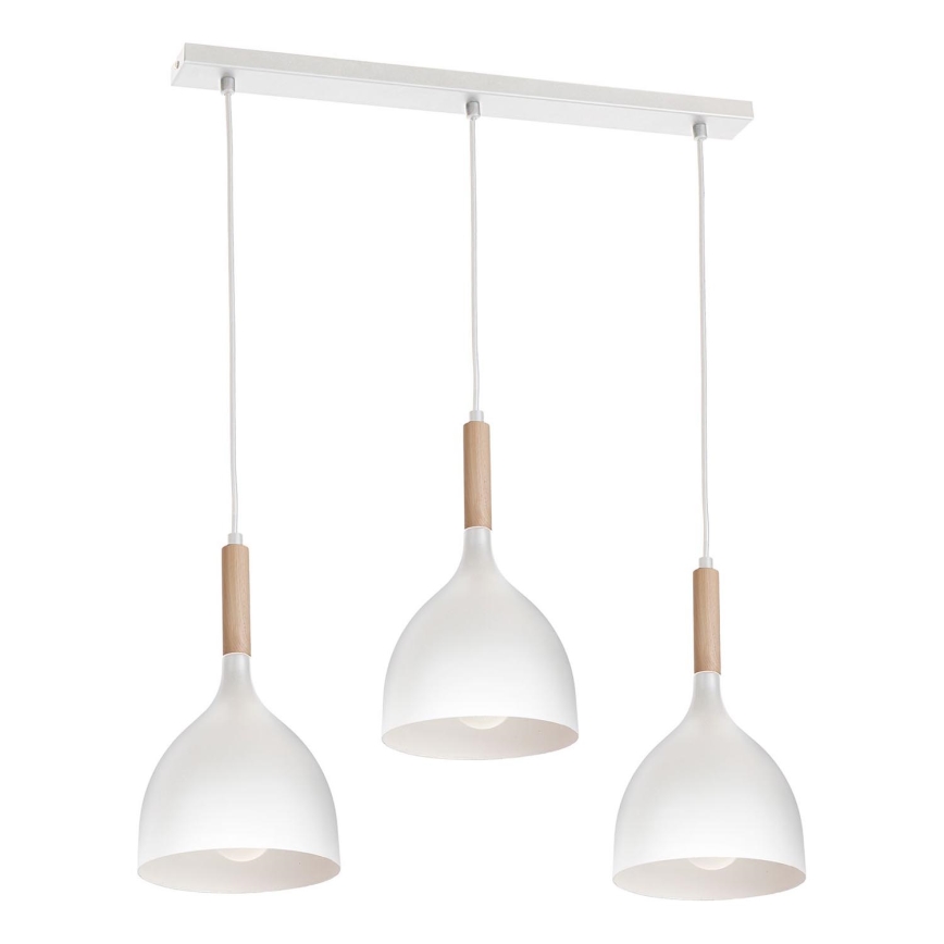 Candeeiro suspenso NOAK WOOD 3xE27/15W/230V branco/faia