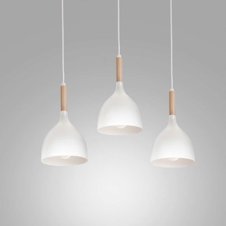 Candeeiro suspenso NOAK WOOD 3xE27/15W/230V branco/faia