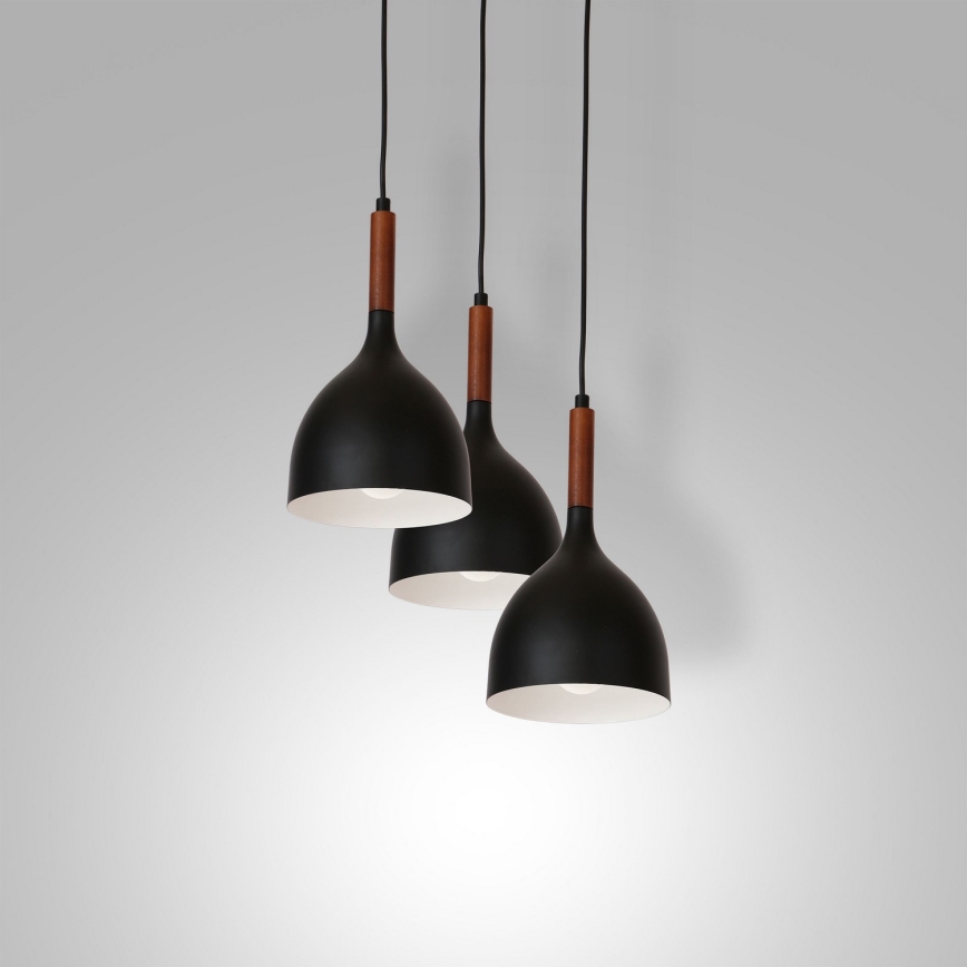 Candeeiro suspenso NOAK WOOD 3xE27/15W/230V preto/faia