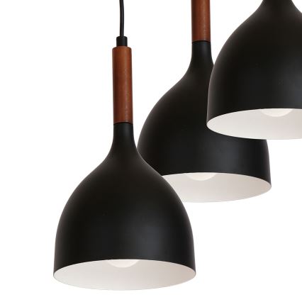 Candeeiro suspenso NOAK WOOD 3xE27/15W/230V preto/faia