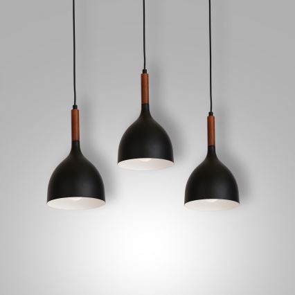 Candeeiro suspenso NOAK WOOD 3xE27/15W/230V preto/faia