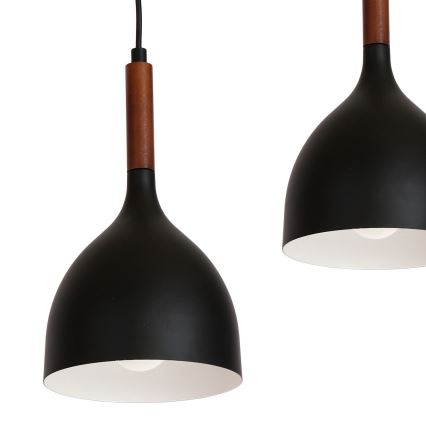 Candeeiro suspenso NOAK WOOD 3xE27/15W/230V preto/faia