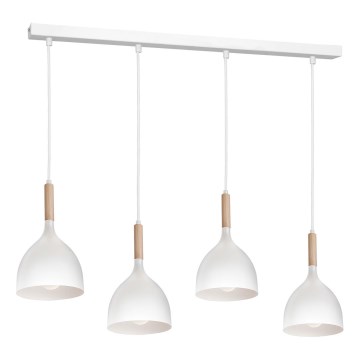 Candeeiro suspenso NOAK WOOD 4xE27/15W/230V branco/faia