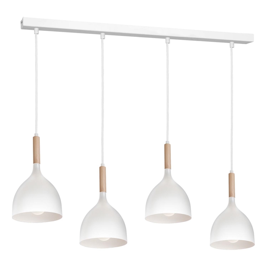 Candeeiro suspenso NOAK WOOD 4xE27/15W/230V branco/faia
