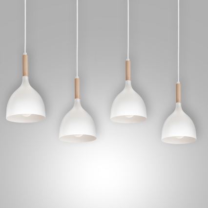 Candeeiro suspenso NOAK WOOD 4xE27/15W/230V branco/faia