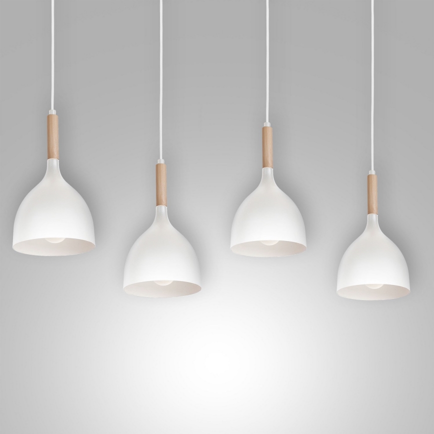 Candeeiro suspenso NOAK WOOD 4xE27/15W/230V branco/faia