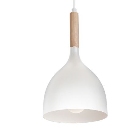 Candeeiro suspenso NOAK WOOD 4xE27/15W/230V branco/faia
