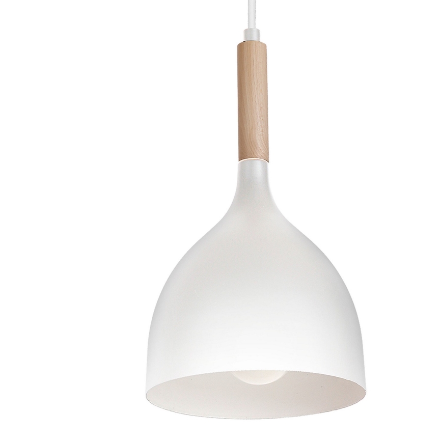 Candeeiro suspenso NOAK WOOD 4xE27/15W/230V branco/faia
