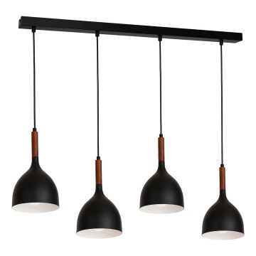 Candeeiro suspenso NOAK WOOD 4xE27/15W/230V preto/faia