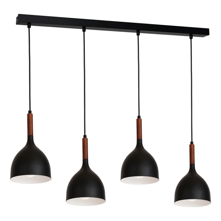 Candeeiro suspenso NOAK WOOD 4xE27/15W/230V preto/faia