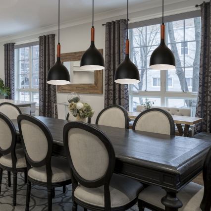 Candeeiro suspenso NOAK WOOD 4xE27/15W/230V preto/faia