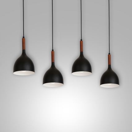 Candeeiro suspenso NOAK WOOD 4xE27/15W/230V preto/faia