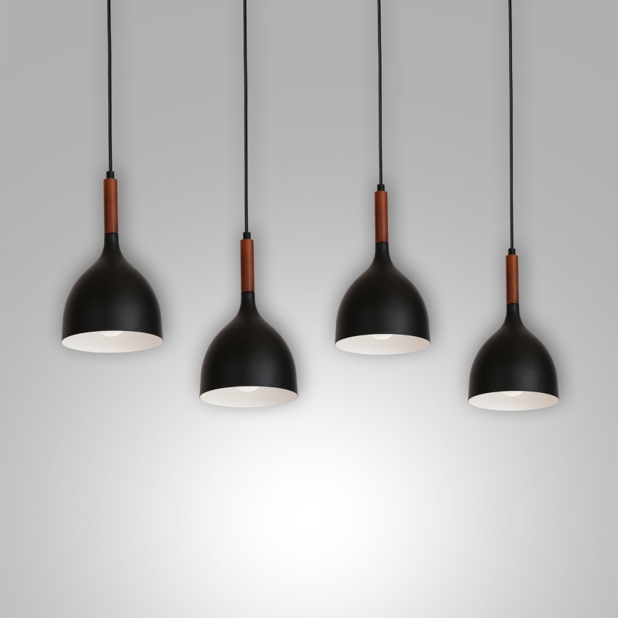 Candeeiro suspenso NOAK WOOD 4xE27/15W/230V preto/faia