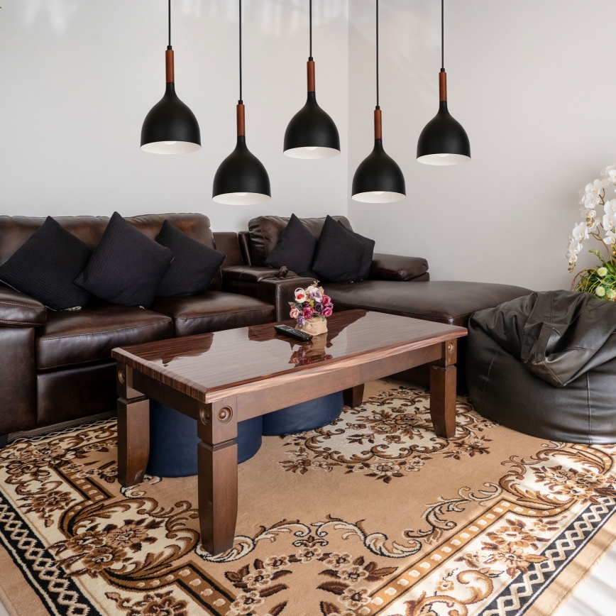 Candeeiro suspenso NOAK WOOD 5xE27/15W/230V preto/faia
