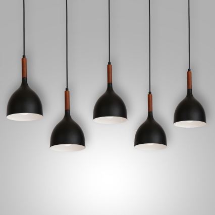 Candeeiro suspenso NOAK WOOD 5xE27/15W/230V preto/faia