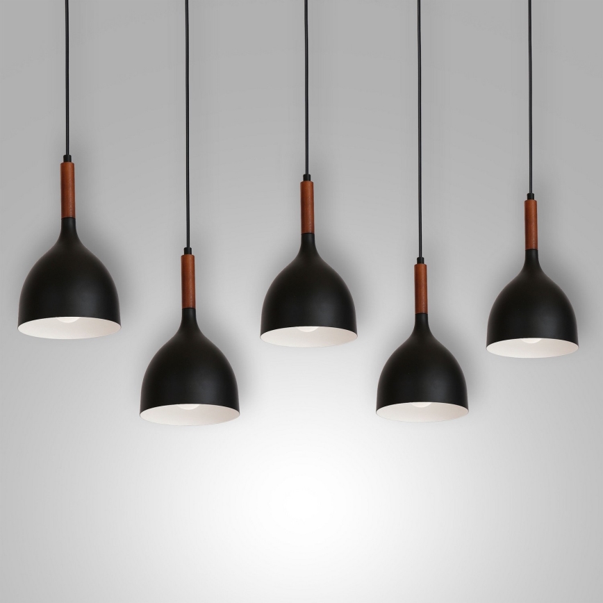 Candeeiro suspenso NOAK WOOD 5xE27/15W/230V preto/faia