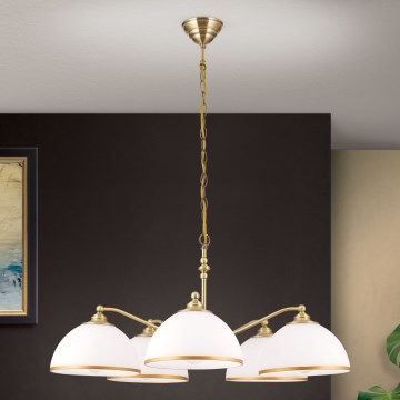 Candeeiro suspenso OLD LAMP 5xE27/40W/230V diâmetro 75 cm branco/latão