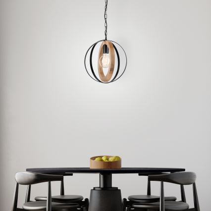 Candeeiro suspenso ONDA 1xE27/15W/230V preto/carvalho