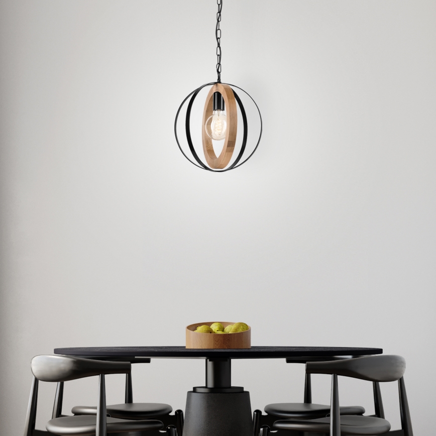 Candeeiro suspenso ONDA 1xE27/15W/230V preto/carvalho