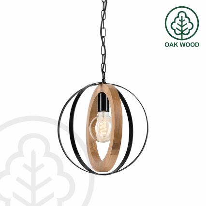 Candeeiro suspenso ONDA 1xE27/15W/230V preto/carvalho