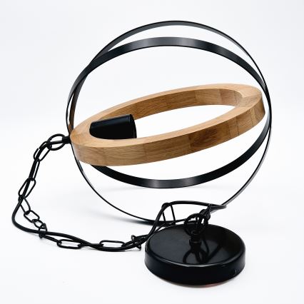 Candeeiro suspenso ONDA 1xE27/15W/230V preto/carvalho