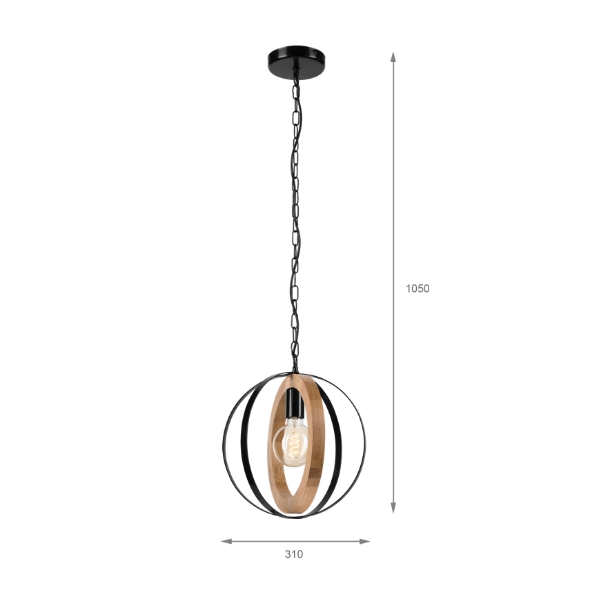 Candeeiro suspenso ONDA 1xE27/15W/230V preto/carvalho