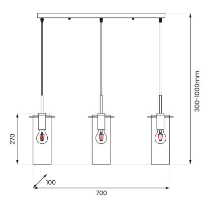 Candeeiro suspenso PADOVA 3xE27/15W/230V preto
