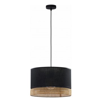 Candeeiro suspenso PAGLIA 1xE27/15W/230V preto/vime
