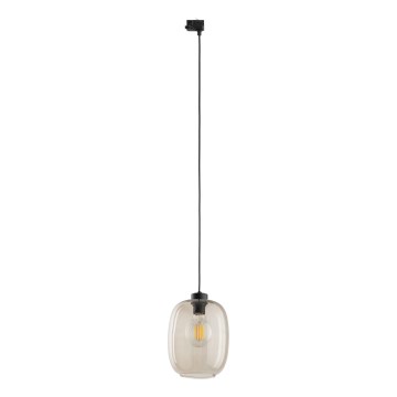 Candeeiro suspenso para sistema de carril trifásico ELIO 1xE27/15W/230V preto/fumado bege