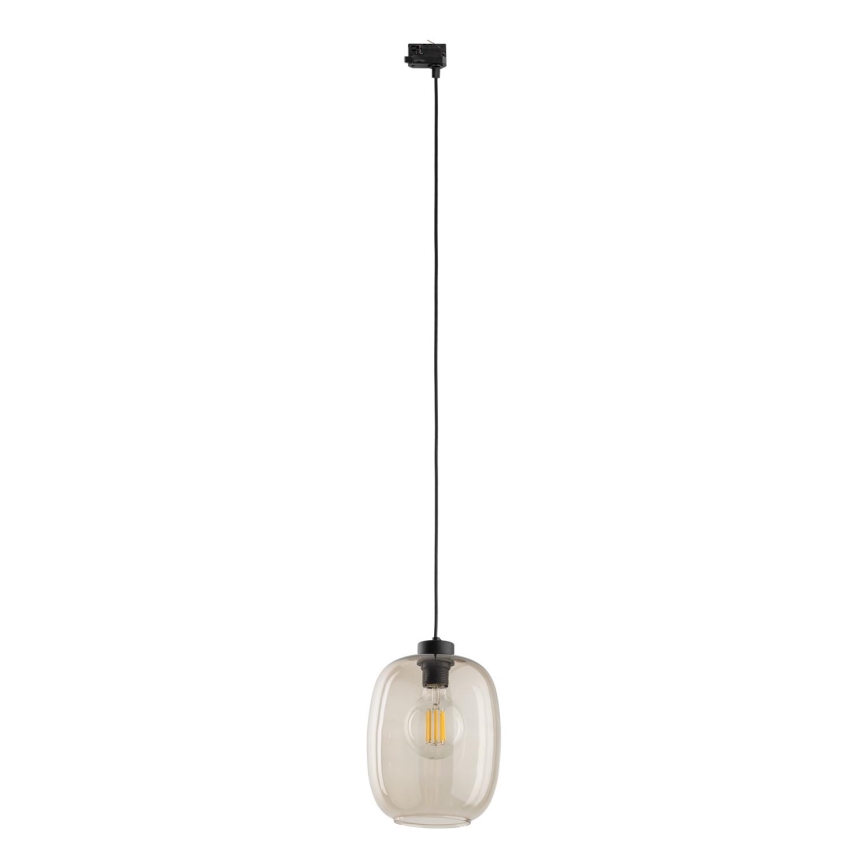Candeeiro suspenso para sistema de carril trifásico ELIO 1xE27/15W/230V preto/fumado bege