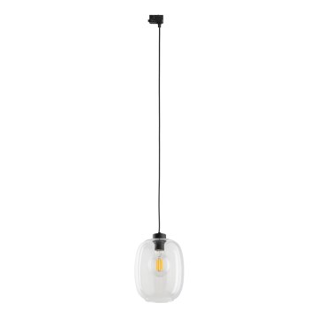 Candeeiro suspenso para sistema de carril trifásico ELIO 1xE27/15W/230V preto/transparente