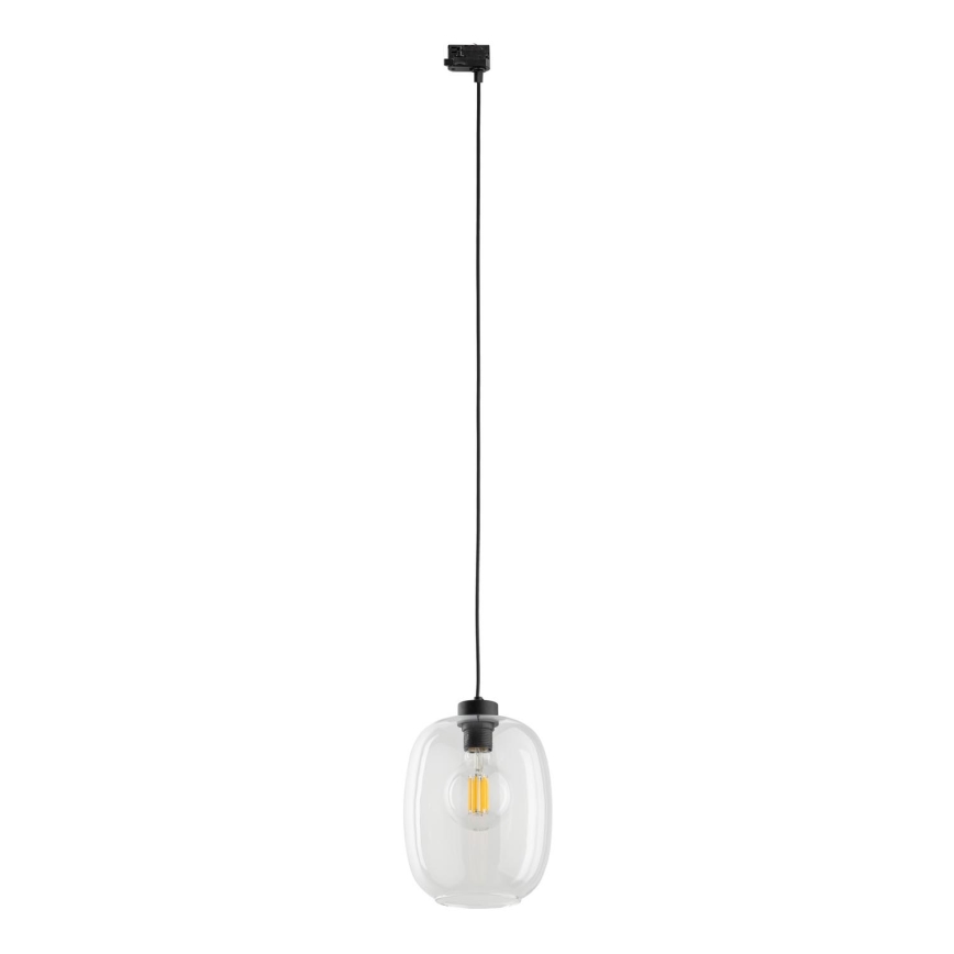 Candeeiro suspenso para sistema de carril trifásico ELIO 1xE27/15W/230V preto/transparente
