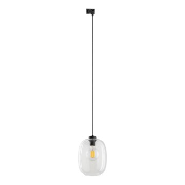 Candeeiro suspenso para sistema de carris monofásico ELIO 1xE27/15W/230V preto/transparente