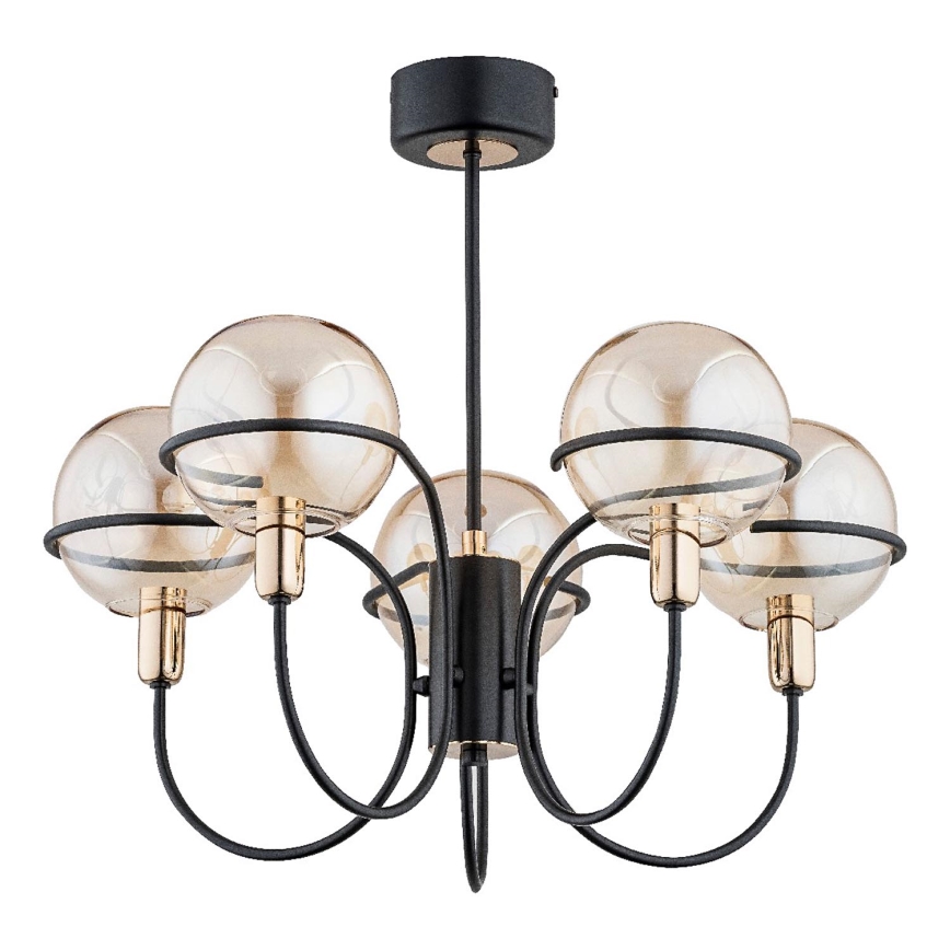 Candeeiro suspenso PETRA 5xE14/10W/230V preto/dourado