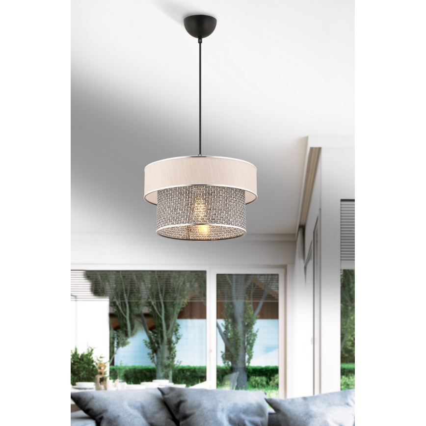 Candeeiro suspenso por cabo ERO 1xE27/60W/230V, creme/cinzento