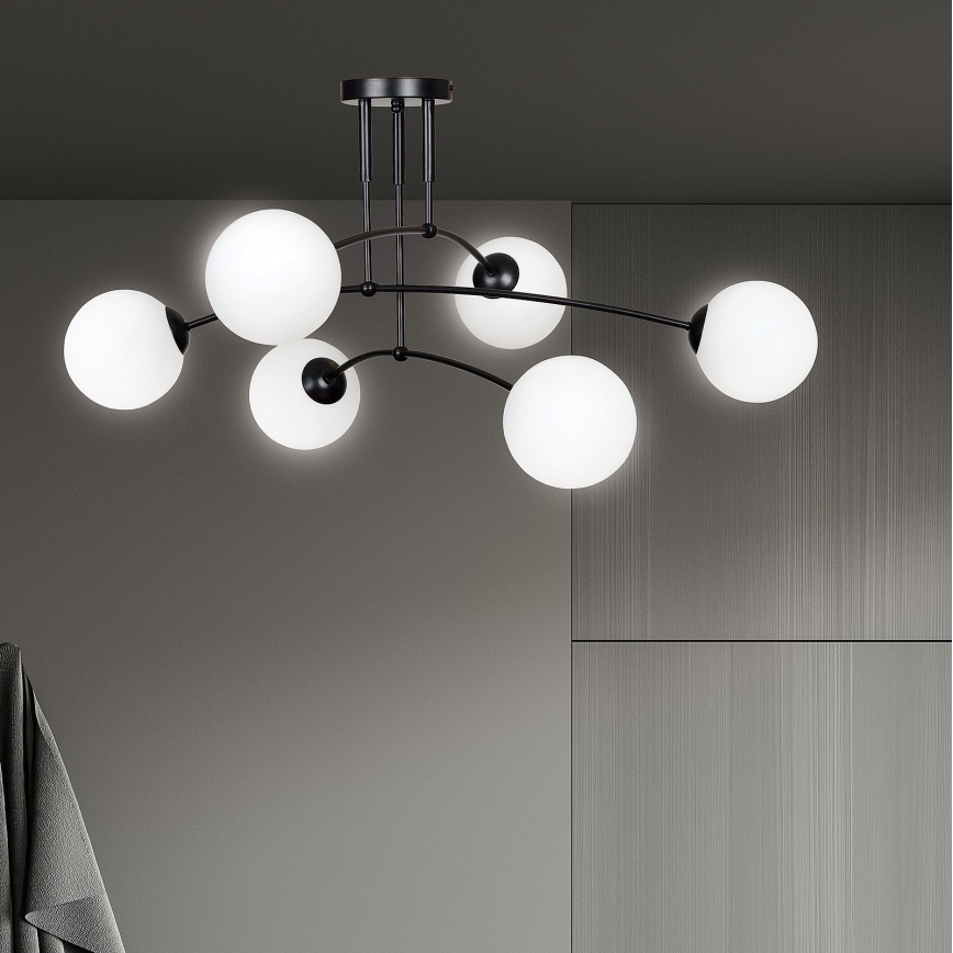 Candeeiro suspenso PREGOS 6xE14/10W/230V preto/branco