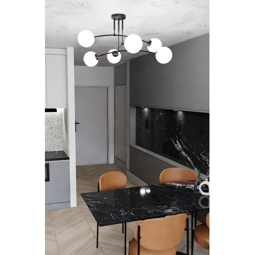 Candeeiro suspenso PREGOS 6xE14/10W/230V preto/branco