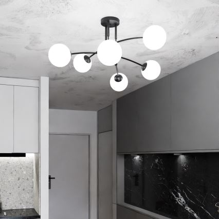 Candeeiro suspenso PREGOS 6xE14/10W/230V preto/branco