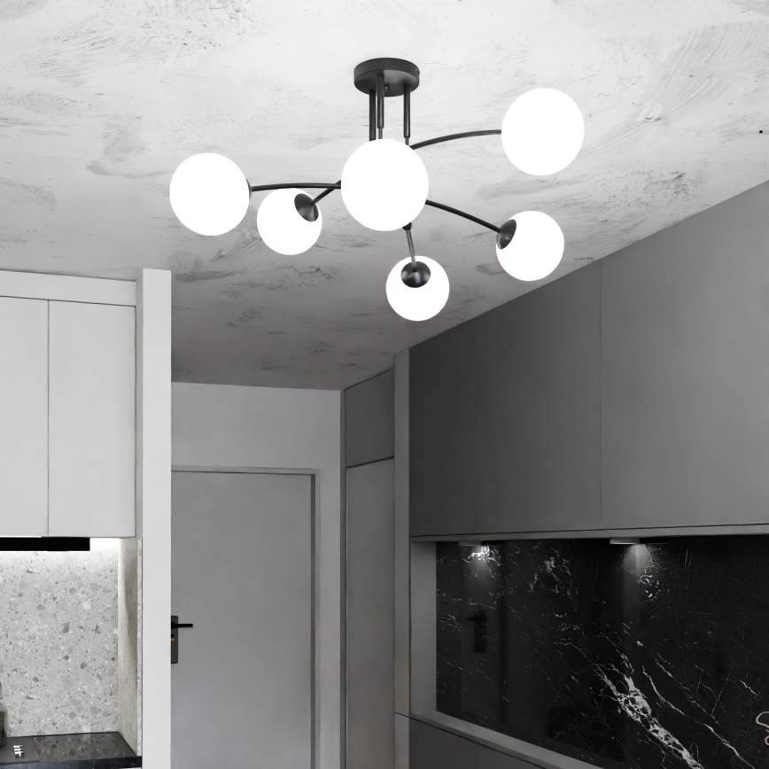 Candeeiro suspenso PREGOS 6xE14/10W/230V preto/branco