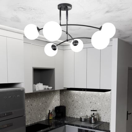 Candeeiro suspenso PREGOS 6xE14/10W/230V preto/branco