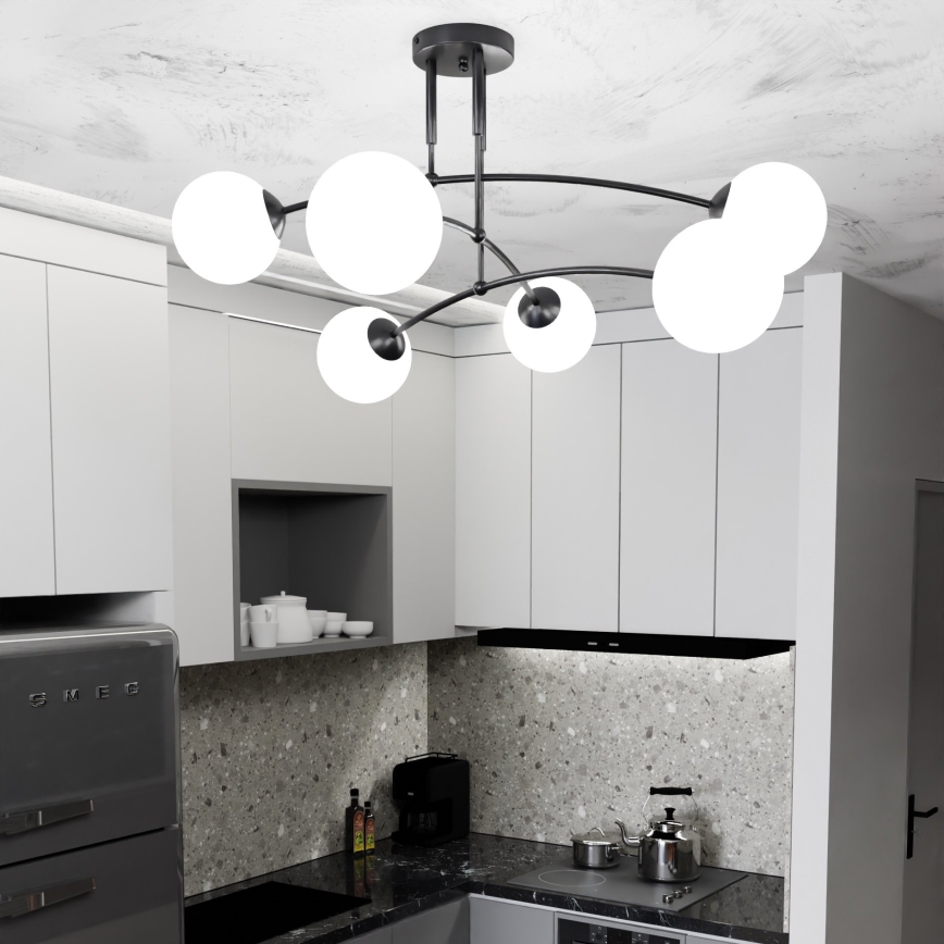 Candeeiro suspenso PREGOS 6xE14/10W/230V preto/branco
