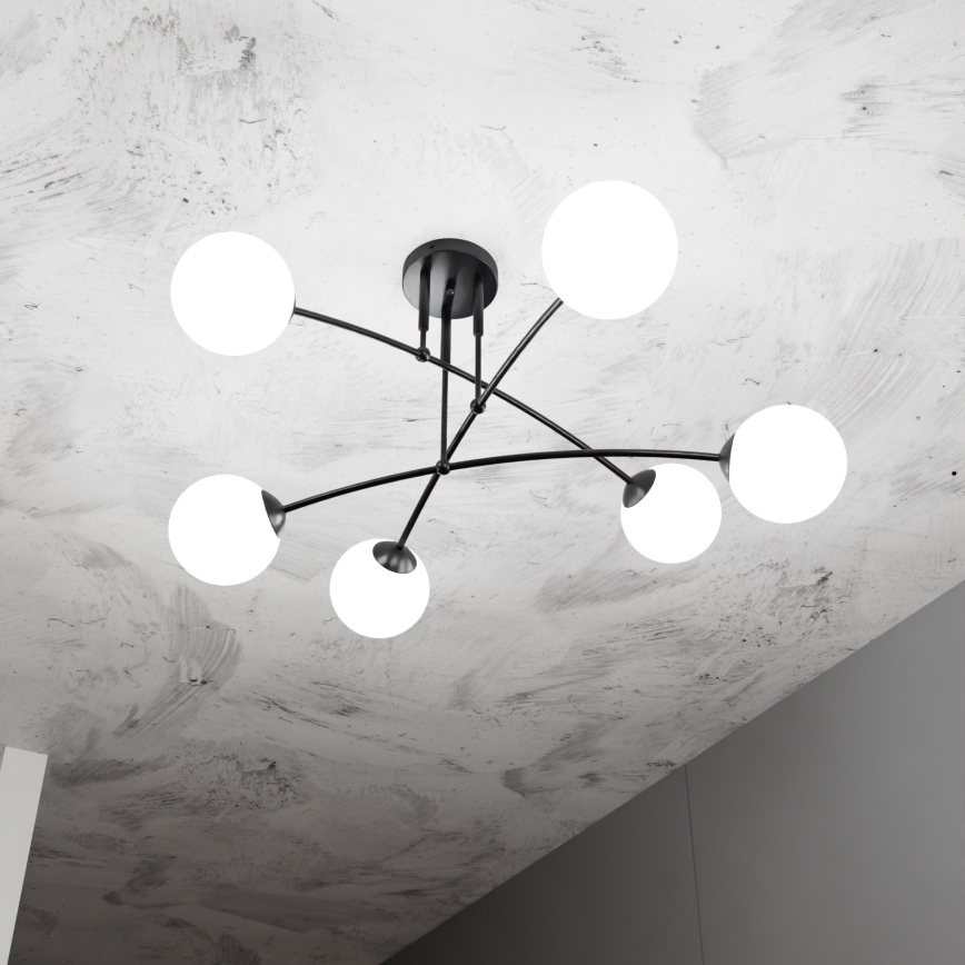 Candeeiro suspenso PREGOS 6xE14/10W/230V preto/branco