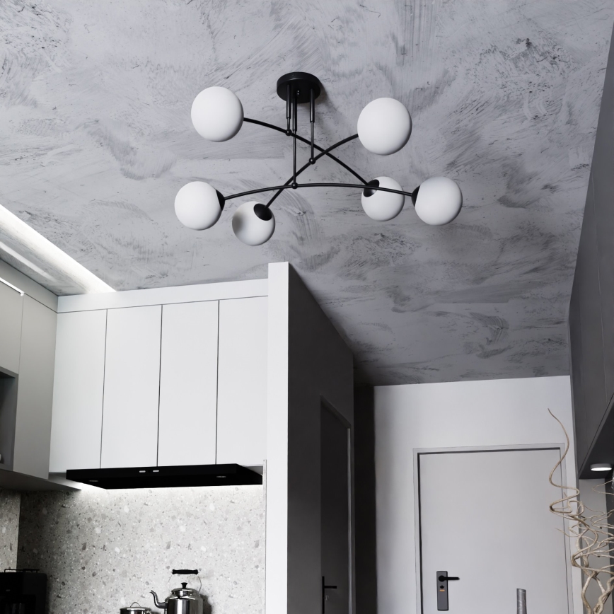 Candeeiro suspenso PREGOS 6xE14/10W/230V preto/branco