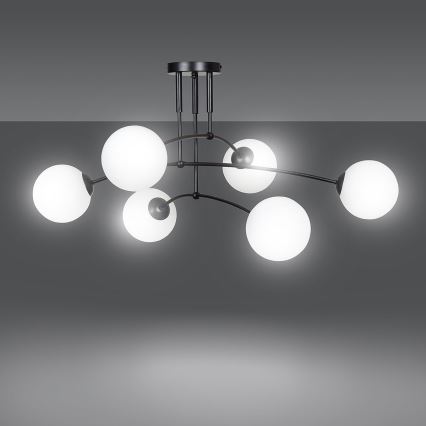 Candeeiro suspenso PREGOS 6xE14/10W/230V preto/branco