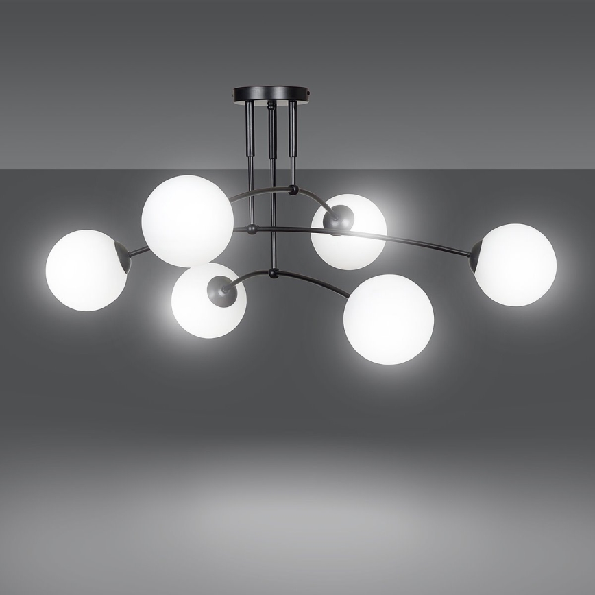 Candeeiro suspenso PREGOS 6xE14/10W/230V preto/branco