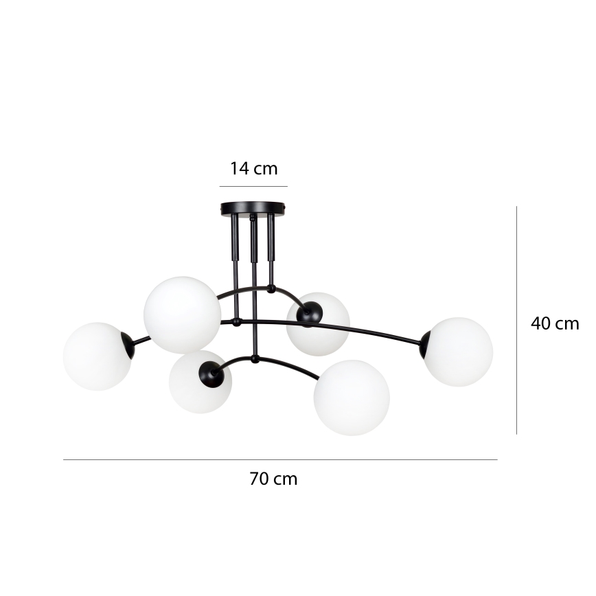 Candeeiro suspenso PREGOS 6xE14/10W/230V preto/branco