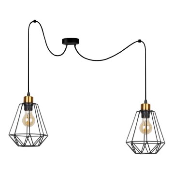 Candeeiro suspenso PRIMO 2xE27/60W/230V aranha preto/dourado