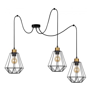 Candeeiro suspenso PRIMO 3xE27/60W/230V aranha preto/dourado