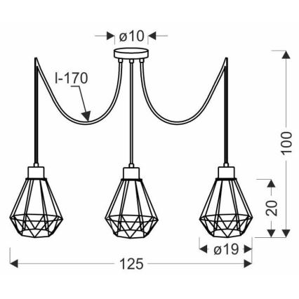 Candeeiro suspenso PRIMO 3xE27/60W/230V aranha preto/dourado
